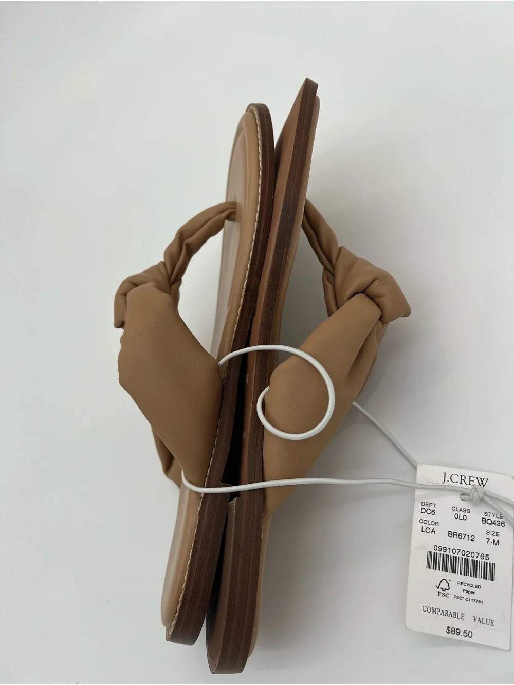 J. Crew Cognac Knotted Leather Toe-Post Sandals size 7